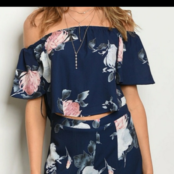 SOLD LOCALLY Navy Blue Floral Pants Set - Picture 3 of 3